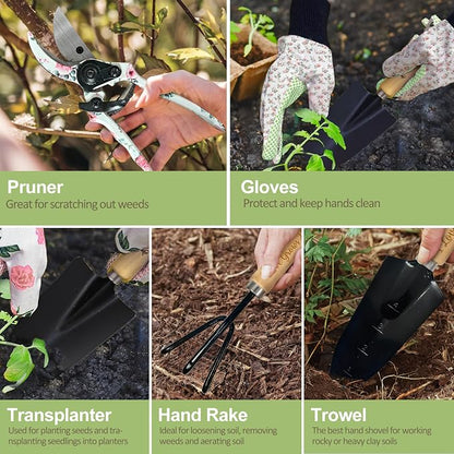 Retirement Gift for Woman, Garden Kit Christmas Retirement Gifts Floral Gardening Tool and Durable Garden Tool Organizer Bag, Gardening Set for Grandma/Coworker, Retired Plant Lover Birthday Present