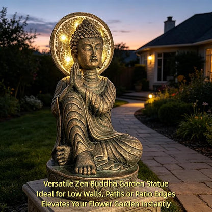 Buddha Statue Outdoor, 11.5in,Solar Buddha,Buddha Statue,Garden Buddha Statue Outdoor,Buddha Decor,Zen Garden Decor Outdoor,Garden Statue Deals Buddha 002