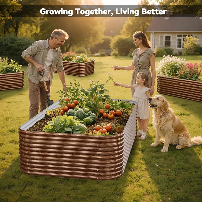 4 Pack Tall 8x4FT Brown Corrugated Galvanized Steel Raised Garden Bed Outdoor, Metal Above Ground Garden Bed for Vegetables and Flowers, Raised Beds for Gardening