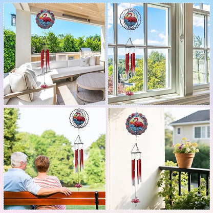 Flamingo Wind Spinner Chimes Outdoor - Hanging Garden Decor with Spinning Flamingo, Metal Wind Chimes for Patio, Yard, Backyard - Birthday Housewarming Gifts for Women/Mom/Grandma