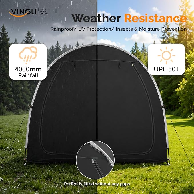 VINGLI Bike Storage Shed Tent for 4-5 Bikes, Outdoor Portable Bicycle Storage Shed with Carry Bag, Waterproof Bike Tent for Motorcycle, Garden Tools, Lawn Mower, Black
