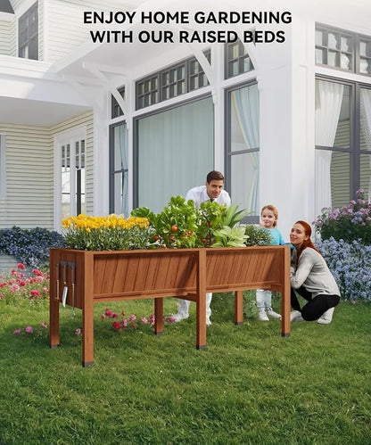 KYBOLT 72x26x31 Inch Raised Garden Bed with Legs, 13.7In Depth Wooden Planter Box for Outdoor Growing Vegetables and Herbs, Elevated Garden Bed with Hooks for Backyard, Patio, Balcony