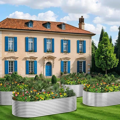 4 Pack Tall 8x4FT Corrugated Galvanized Steel Raised Garden Bed Outdoor, Oval Raised Beds for Gardening, Metal Above Ground Garden Bed for Vegetables and Flowers