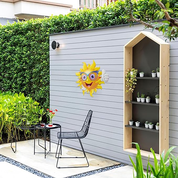 2Pcs Metal Sun Wall Decor, 13Inches Sun Outdoor Wall Art for Garden Yard Room Kitchen Patio Fence Decorations