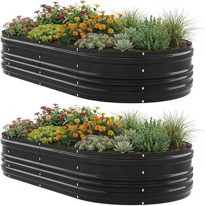 WORKPRO 2PK 8x4x1ft Outdoor Galvanized Raised Garden Bed, Easy Assembly Planter Raised Beds for Vegetable, Flowers, Herbs, Black