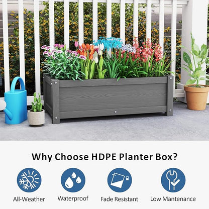 HDPE Raised Planter Box Outdoor,Rot-Resistant and Non-Cracking,Small Raised Beds for Gardening 29.5 * 14.4 * 9.8 in for Yard,Lawn,Outdoor Planter Boxes Rectangle with Drainage Holes Gray