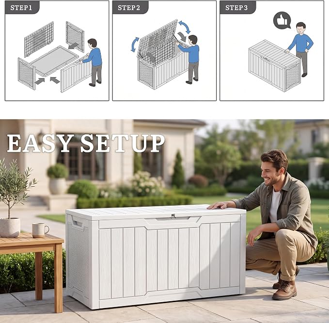 YITAHOME 100 Gallon Large Outdoor Deck Box | Waterproof Resin Storage Box, Lockable Indoor Outdoor Storage Container for Patio Furniture Cushions, Pool Accessories