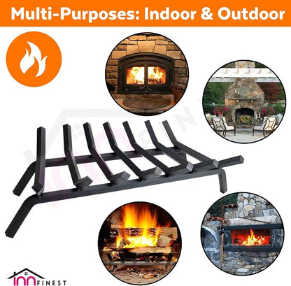 Fireplace Log Grate 30 inch 7 Bar Fire Grates Heavy Duty 3/4” Wide Solid Steel Indoor Chimney Hearth Outdoor Fire Place Kindling Tool Pit Wrought Iron Wood Stove Firewood Burning Rack Holder