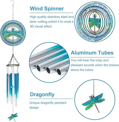TUOKING Wind Chimes for Outside 3D Dragonfly Wind Spinner Windchimes Hanging Decoration for Outdoor Yard Garden Patio, Unique Gift for Mom,Women,Chimes Lovers