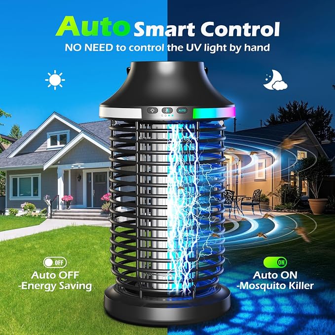 Rechargeable Bug Zapper Outdoor, 4200V Powerful Electric Mosquito Zapper 5-in-1 Portable & Wireless Bug Zapper Outdoor Cordless with 5000mAh Battery, Outdoor Waterproof Fly Zapper for Patio Camping