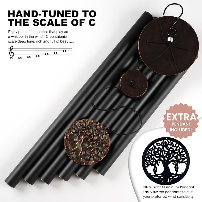 Vanquer Large Wind Chimes for Outside Deep Tone - 46'' Wind Chimes Outdoor Clearance, Memorial Windchimes, Sympathy Gift, Outdoor Décor, Patio, Home Décor, Vintage Black (46" Tree of Life)