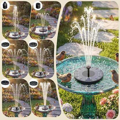 AISITIN Solar Fountain Pump 2.5W, 6.7" Solar Powered Water Fountain Pump for Bird Bath, solar pump for fountain with 6 Nozzles for Garden, Ponds, Pool, Fish Tank, Outdoor and Aquarium