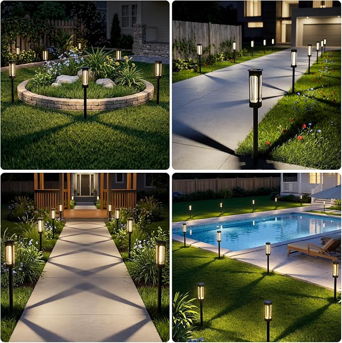 LIANGLOME Solar Pathway Lights Outdoor - IP55 Waterproof Solar Lights with 100+ Flexible Filament LEDs, 3000K Warm White, 10-15H Runtime, Outdoor Solar Lights for Yard Patio Garden