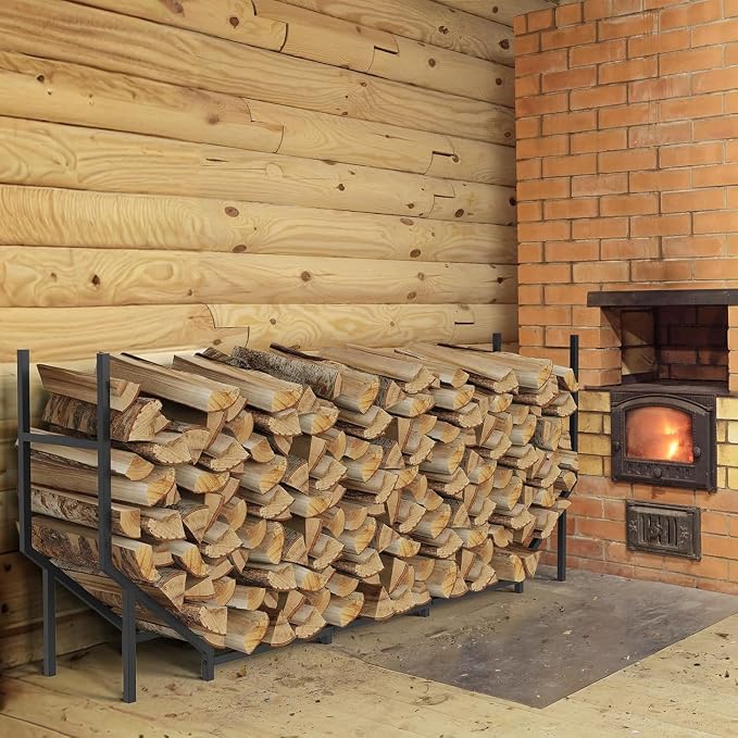 6 ft Firewood Rack Outdoor, Heavy Duty Metal Fire Wood Rack for 880LBS Capacity, 1/4 Cord Log Holder with 12 Support Legs for Patio, Porch and Indoor Fireplace