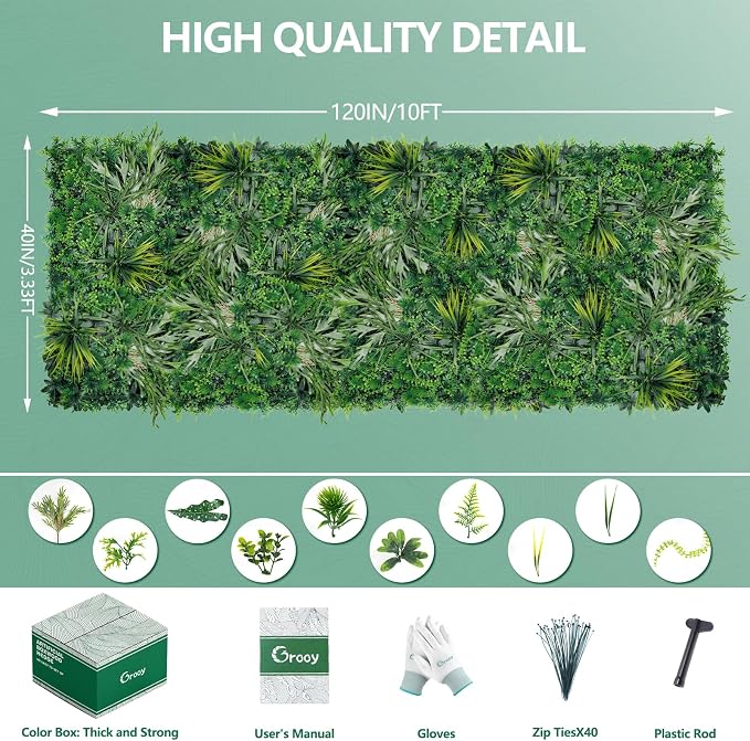 40"X120" Grass Wall, Boxwood Panels UV-Protected Faux Grass Backdrop Wall,Greenery Privacy Hedge Screen for Outdoor Garden Patio, Indoor Party Balcony Fence Decor
