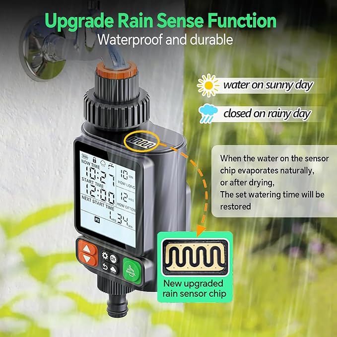 Sprinkler Timer for Garden Hose,3.3" LCD Display,10 Independent Watering Programs,Automatic Rain Delay,Outdoor Faucet Water Timer with Manual Mode,IP54 Waterproof for Lawn Yard Irrigation