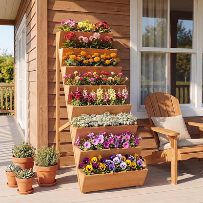 HAPPYGRILL Vertical Raised Garden Bed, Freestanding Wood Elevated Planter Box w/Legs for Growing Vegetables Flowers Herbs, Indoor Outdoor Tiered Plant Stand for Patio Yard Balcony Corner (2,8-Tier)