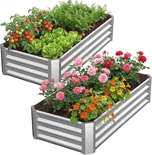 2Packs 4x2x1 FT Galvanized Raised Garden Beds Outdoor, Planter Raised Beds for Gardening, Vegetables, Flowers, Metal Garden Box, Deep Plant Flower pots Outdoor