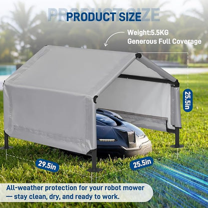 Robot Mower Garage, Waterproof Oxford Polyester Cover, Wire Free Robot Lawn Mower Cover Compatible with Most Models, 30" x 26" x 26", Gray