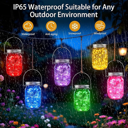 Mason Jar Solar Lights for Outside, 12 Pack 30LED Fairy Firefly Lights Mason Jar Solar Lids Outdoor Waterproof String Lights with Hangers(NO Jars) for Patio Garden Yard Lawn Decor(6 Colors)