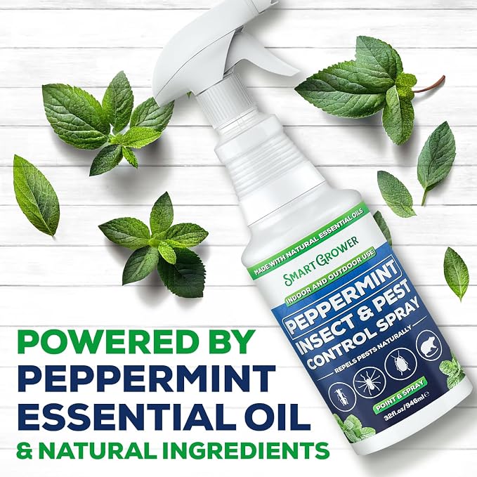 All Natural Peppermint Oil Insect & Pest Control Spray Repels Mice, Spiders, Ants, for Home, Indoor, Outdoor, Garden Maximum Strength Smart Grower Ready to Use 32 FL OZ