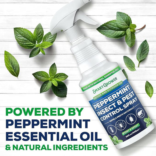 All Natural Peppermint Oil Insect & Pest Control Spray Repels Mice, Spiders, Ants, for Home, Indoor, Outdoor, Garden Maximum Strength Smart Grower Ready to Use 32 FL OZ