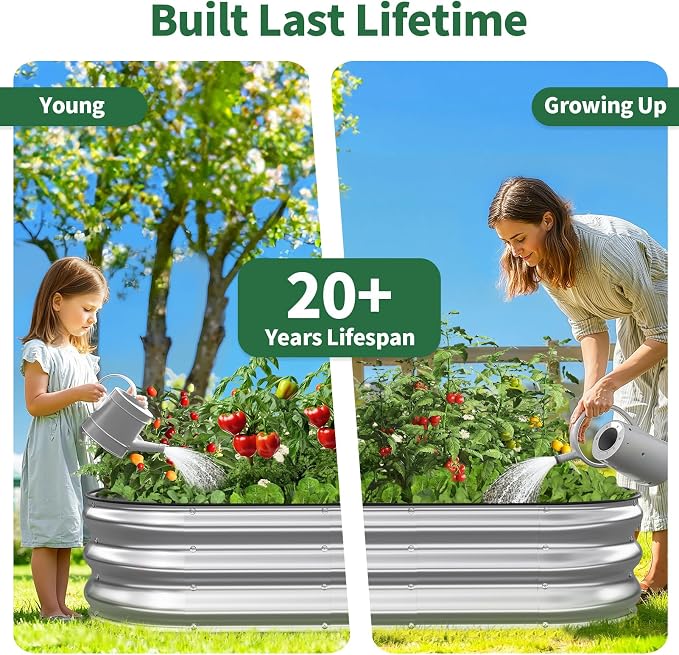 Kesfitt Raised Garden Bed, 6x3x1 FT Galvanized Steel Metal Raised Garden Bed, Oval Open-Bottom Design, 12-Inch Deep for Outdoor Vegetable & Herb Gardening, Silver