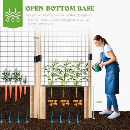 PaPaJet Wooden Raised Garden Bed for Outdoor, Deep Large Planter Box with Netting for Gardening, Vegetables, Flowers, Herbs（7.5× 11.8× 5.9FT）