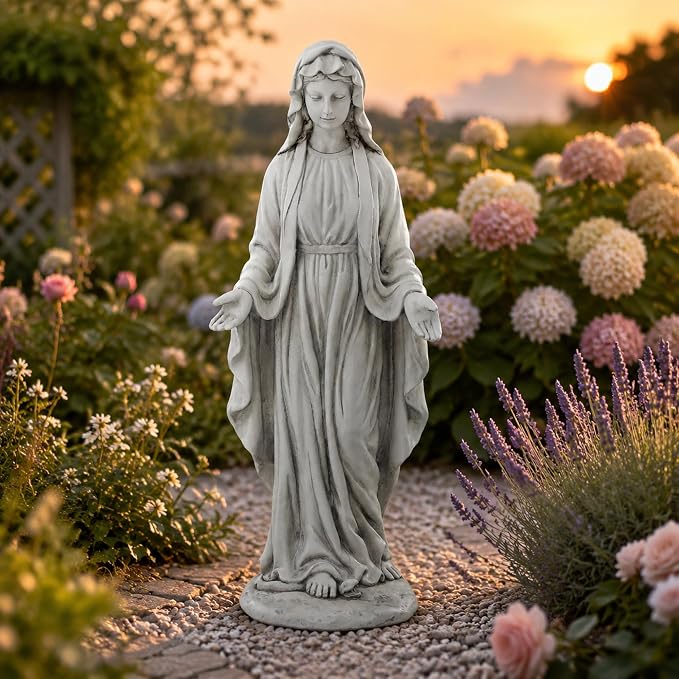 Virgin Mary Statue Outdoor, Large 30 Inch Religious Garden Statue, Blessed Mother Mary Statues Catholic, Durable Weather MGO Stone Sculptures Decor, Lawn Art for Home,Yard,Patio,Forch