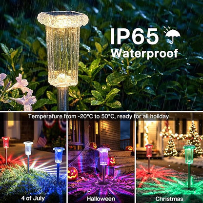 Solar Lights Outdoor 8 Pack LED Waterproof 10 Modes Pathway Outside Lights for Yard Garden Walkway Driveway Landscape Path Lighting, 3000K/4500K/6000K White & 6 Fixed Colors & Color Changing