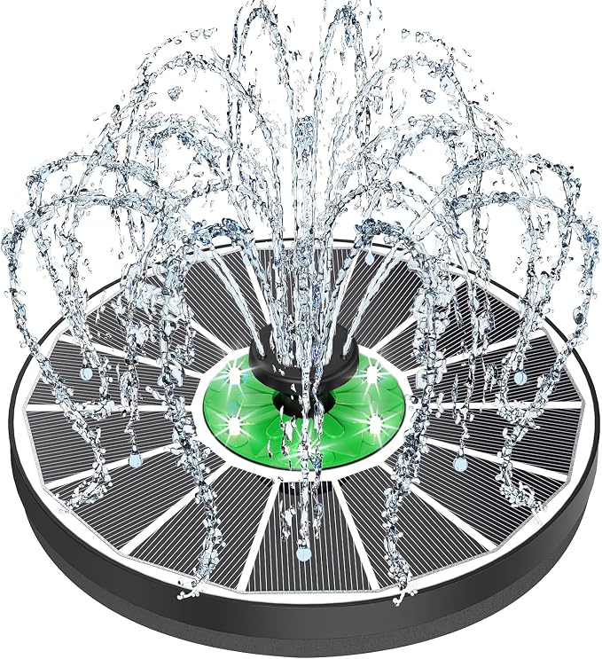 Yzert Solar Fountain White Lights Glass, 3.5W Solar Water Fountain with 2200 mAh Battery, Bird Bath Fountains Solar Power with 4 Fixers & 7 Nozzles for Outdoor,Patio, Garden Decor, Pond,Hummingbird