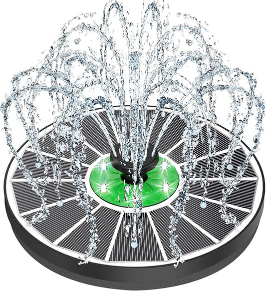 Yzert Solar Fountain White Lights Glass, 3.5W Solar Water Fountain with 2200 mAh Battery, Bird Bath Fountains Solar Power with 4 Fixers & 7 Nozzles for Outdoor,Patio, Garden Decor, Pond,Hummingbird