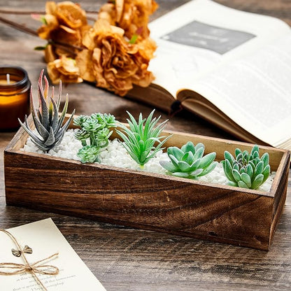 Dandat 2 Set Wood Boxes for Centerpieces 12x4 Inch Rectangle Wooden Planter Box Rustic Wood Planter with Removable Plastic Liner Floral Foam Blocks for Centerpieces Home Wedding Garden Decor