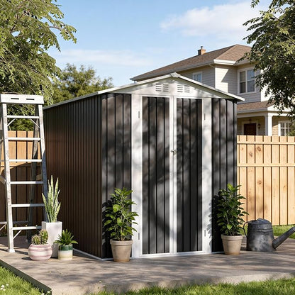 YOPTO 9x6 FT Metal Storage Shed,Lockable Outdoor Tool Shed W/Air Vent | Lockable Hinged Door,Reinforce Frame,Sloped Roof,for Patio,Garden,Backyard,Lawn,Grey