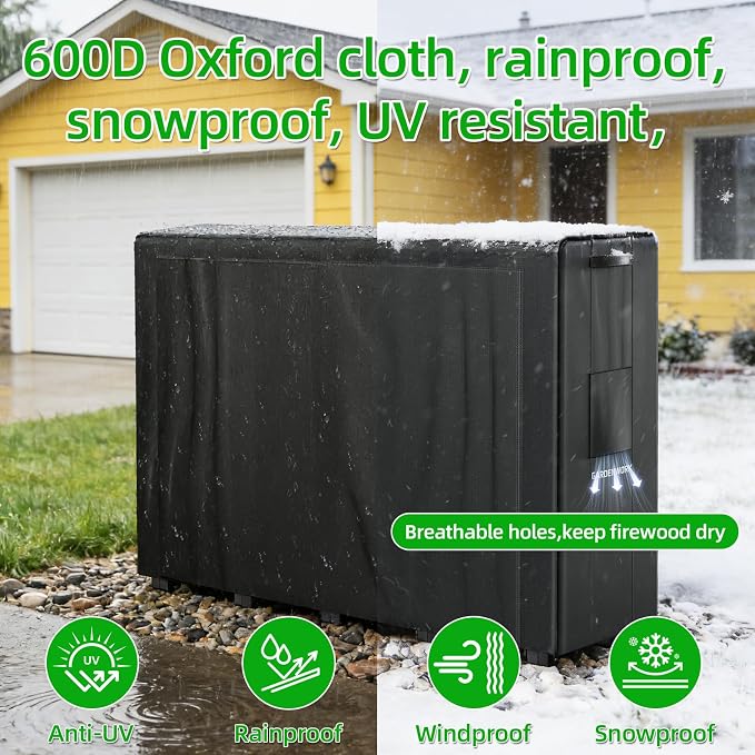 GARDENWORK 8FT Firewood Rack Outdoor with Cover,Heavy Duty Fire wood Log Holder,Wood Storage Racks with 600D Oxford Cover for Indoor and Outdoor with Firewood Bag
