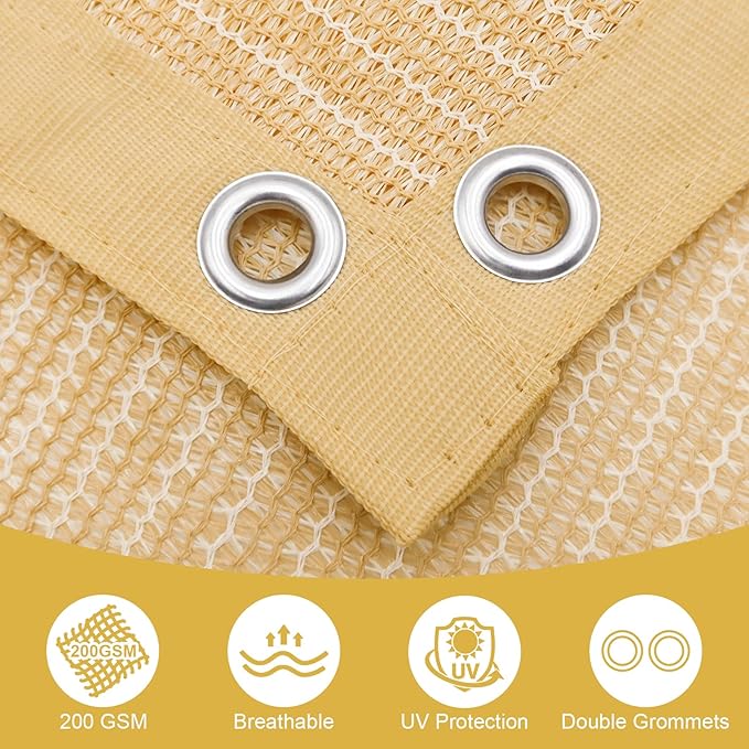 Shade&Beyond 90% Sun Shade Cloth with Grommets, 12' X 20' Pergola Shade Cover Canopy, Mesh Tarp Sun Screens for Patio, Outdoor, Garden, Backyard, Wheat