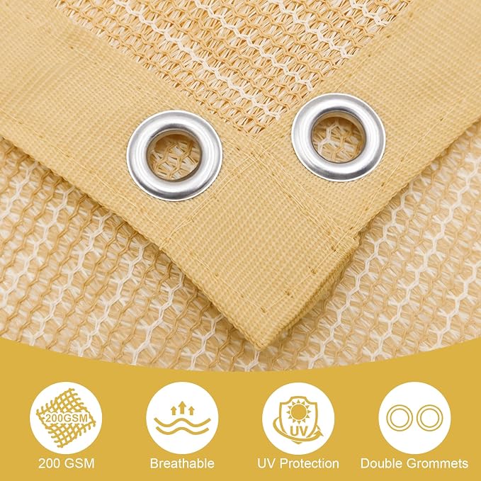 Shade&Beyond 90% Sun Shade Cloth with Grommets, 8' X 12' Pergola Shade Cover Canopy, Mesh Tarp Sun Screens for Patio, Outdoor, Garden, Backyard, Wheat