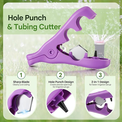 Feekoon Drip Irrigation Punch Tool & 2 in 1 Drip System Punch Tool with 115 Irrigation Plugs, for 1/4'' Fitting Emitter Insertion. for Outdoor Garden Home Gardening Landscaping Lawn Pipe System Hose