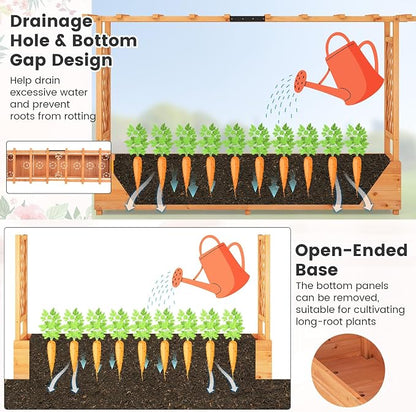ORALNER Raised Garden Bed with Trellis, Wooden Planter Box with Climbing Frame, Outdoor Elevated Garden Box for Vegetables, Herbs, Flowers, Fruits (Large)