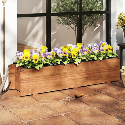 S AFSTAR 2 Pieces Raised Garden Bed, 44" x 11" x 10" Wood Rectangle Planter Box with Drainage Holes, Water-Resistant Paint, Decorative Window Box, Outdoor Garden Bed for Fruit Vegetable Flower Herb