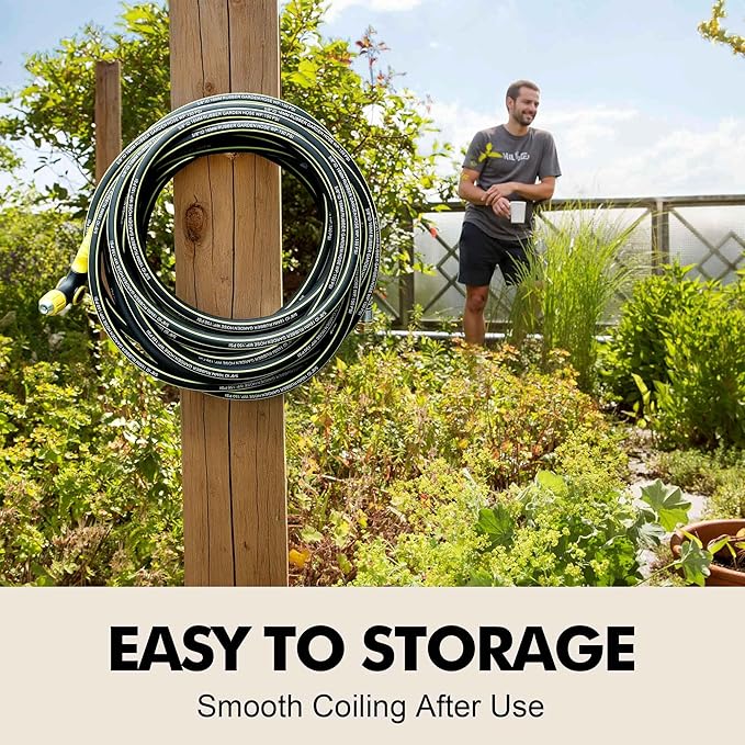 Lightweight Rubber Garden Hose 10ft, 5/8" Hybrid Rubber Hose with Solid Brass Fitting, Water Hose Pipe for Outdoor, Cleaning & Washing