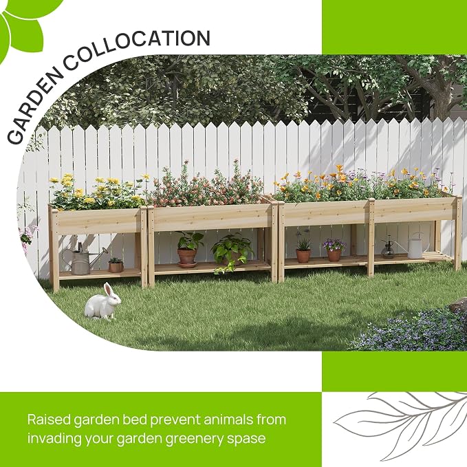 48x24x30.7in Wood Raised Garden Bed with Legs Wooden Planter Box with Storage Shelf Elevated Wood Planter Box for Vegetables Flowers Herbs Garden Planter for Backyard Patio Balcony (Natural, Medium)