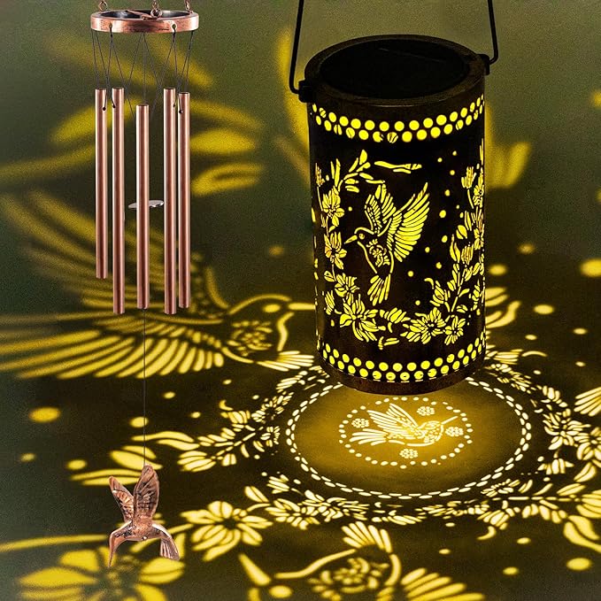 Solar Wind Chimes for Outside, 36" Hummingbird Hanging Solar Lantern for Mom, Christmas Windchimes Outdoors Gifts,Garden Decor led Lights Wind Chime for Patio Yard, for Women Grandma