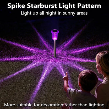 DenicMic Solar Halloween Lights Outdoor 15 Pack Purple LED Halloween Decor | Yard Garden Pathway Walkway Driveway Landscape Spike Style Starburst Light Pattern, IP65 Waterproof, Acrylic/Stainless Steel