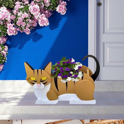 Orange and White Cat Planter Pots, 12.5 x 5.6 x 7.8 Inches | Cat Flower Pot, Cute Animal Shaped Plant Pot, Gifts for Women & Pet Lovers, Indoor Outdoor Garden Home Office Decor