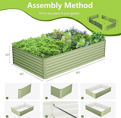 8x4x2FT Galvanized Raised Garden Bed,Galvanized Planter Boxes Outdoor, Large Metal Raised Garden Beds for Vegetables-Green