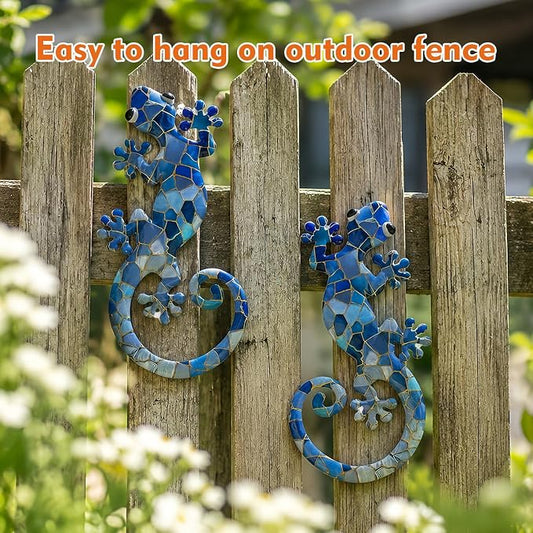 LIFFY Metal Gecko Wall Decor 2 Pack, Outdoor Lizard Wall Art, Metal Lizards Wall Decor, Gecko Wall Art for Home Garden Yard Fence (15 inch)