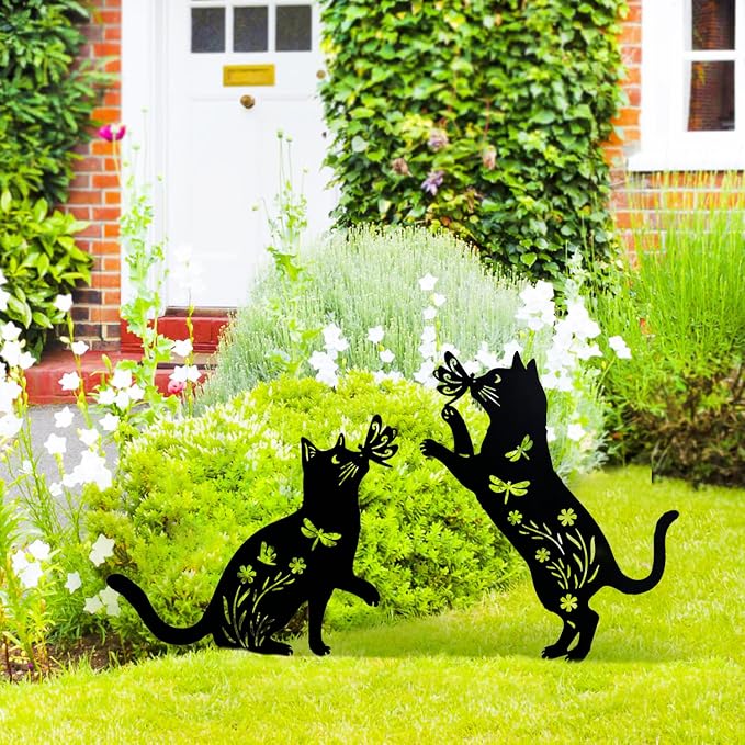 TIGGSY Cat Metal Decorative Garden Stakes Cat Gifts for Women/Men Unique Gifts Silhouette Statues for Yard Art, Outside, Patio, Outdoor Decor, Garden Decorations, Lawn Ornaments