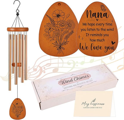 Nana Gifts, Nana Wind Chimes for Outside, Heartfelt Love Quote Floral Windchime for Home Garden Patio Yard Decor