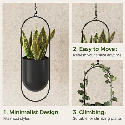 Bamworld Black Hanging Planters for Indoor Outdoor Plants Metal Hanging Pots for Plants 5.5 Inch Modern Hanging Baskets Window Plant Hanger Ceiling Hanging Flower Pots with Chain for Wall Decor